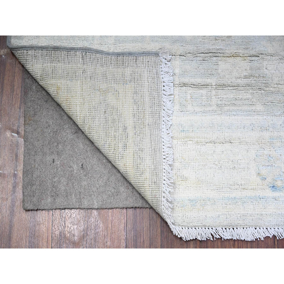 3'9" x 9'9" New Hand Knotted Grey Wool Runner Oriental Rug - MOA10274950