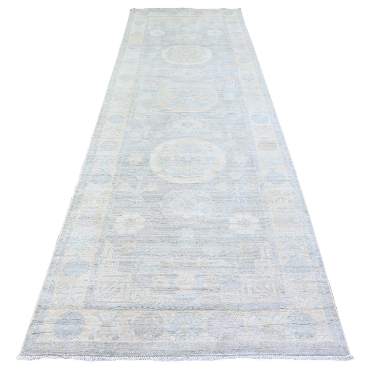 4'0" x 12'2" New Hand Knotted Grey Wool Runner Oriental Rug - MOA10274953