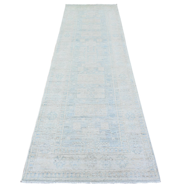 3'1" x 10'0" New Hand Knotted Grey Wool Runner Oriental Rug - MOA10274959