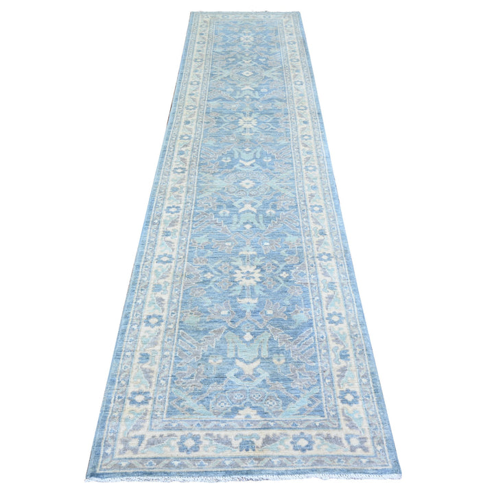 2'9" x 11'5" New Hand Knotted Blue Wool Runner Oriental Rug - MOA10274967