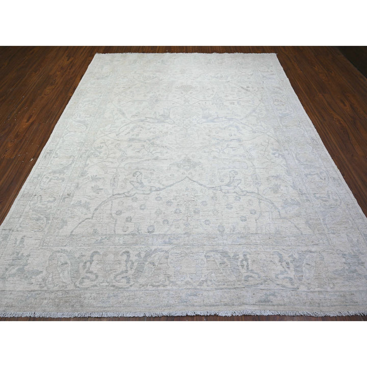 8'0" x 9'9" New Hand Knotted Ivory Wool Rectangle Oriental Rug - MOA10274981