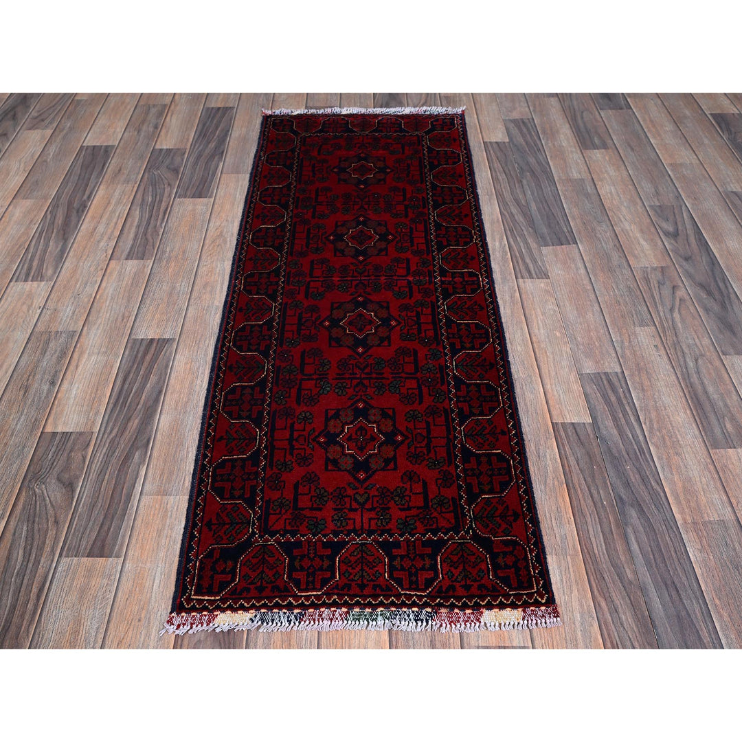 1'10" x 4'10" New Hand Knotted Red Wool Runner Oriental Rug - MOA102749