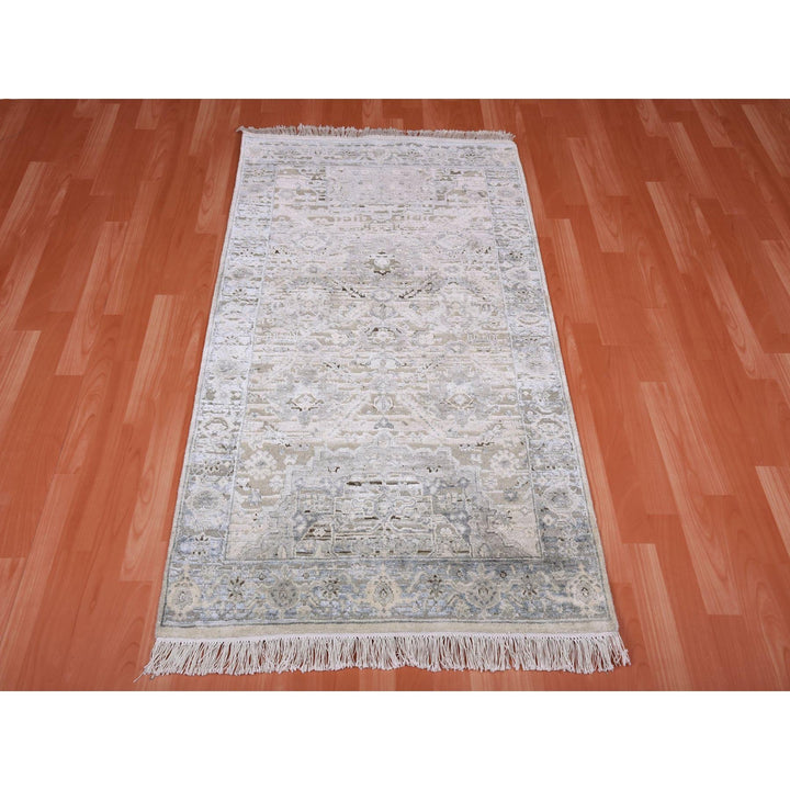 3'0" x 5'2" New Hand Knotted Grey Wool & Silk Rectangle Oriental Rug - MOA10275037