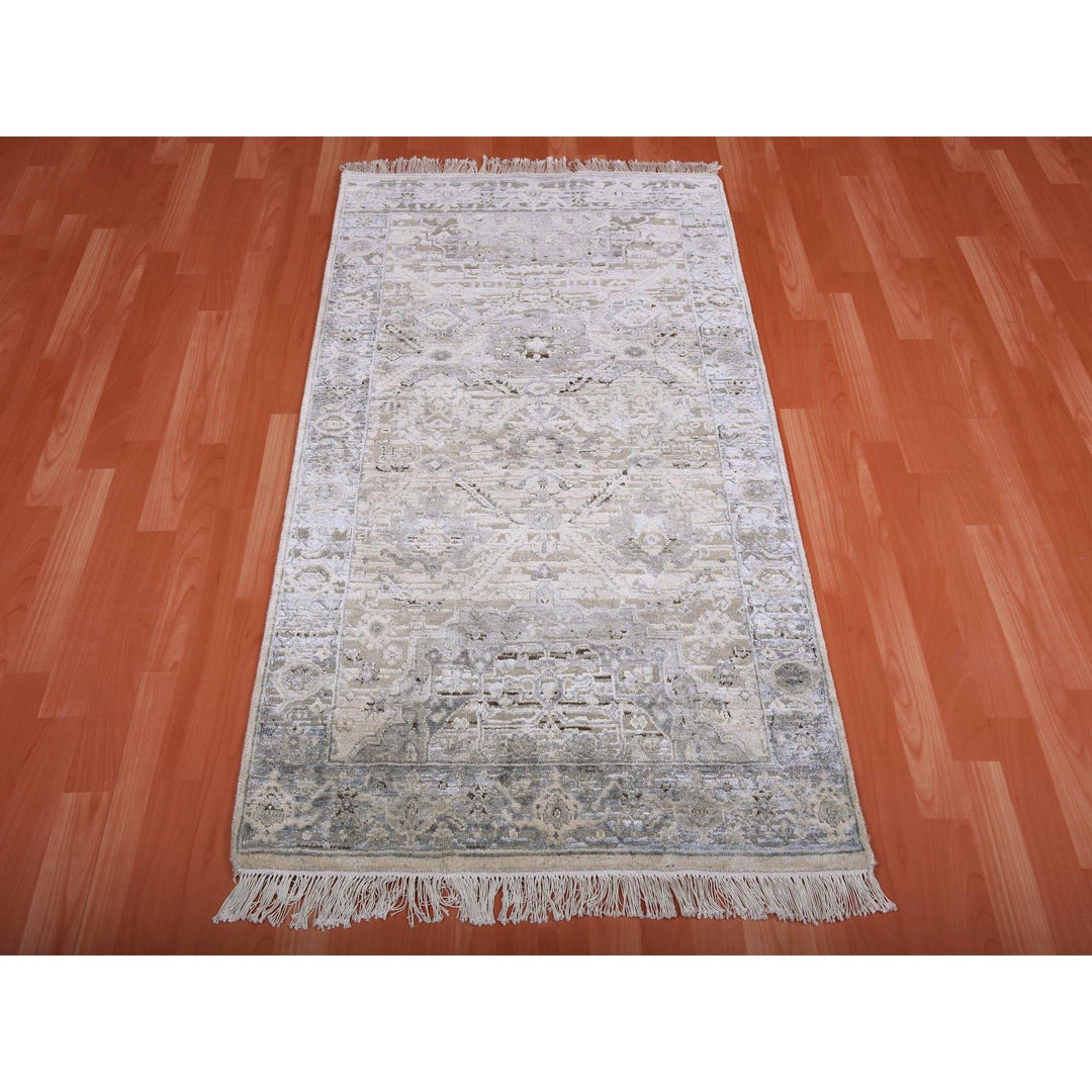 3'0" x 5'2" New Hand Knotted Grey Wool & Silk Rectangle Oriental Rug - MOA10275040