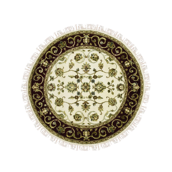 4'1" x 4'2" New Hand Knotted Ivory Wool & Silk Round Oriental Rug - MOA10275059