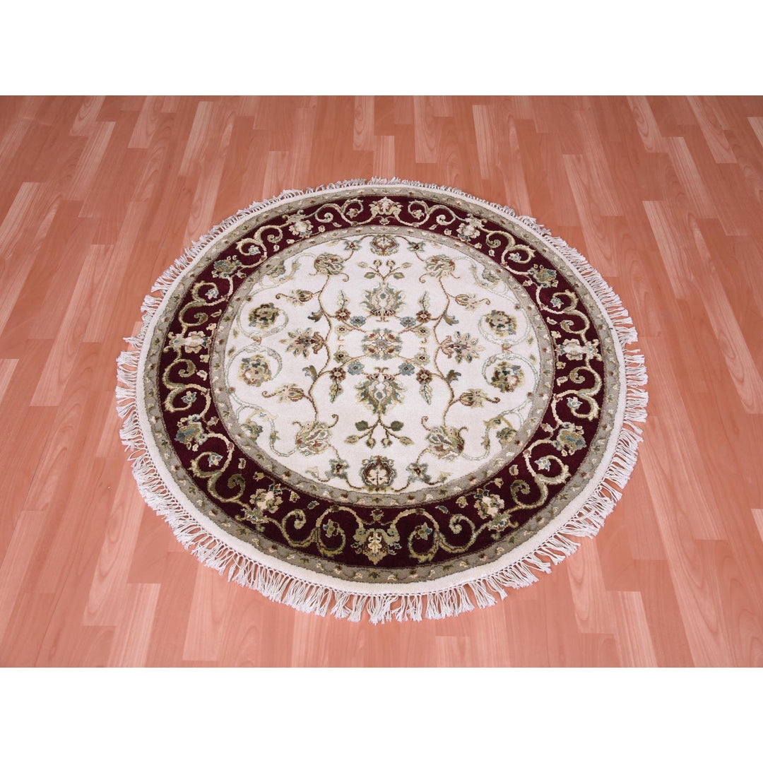 4'1" x 4'2" New Hand Knotted Ivory Wool & Silk Round Oriental Rug - MOA10275059