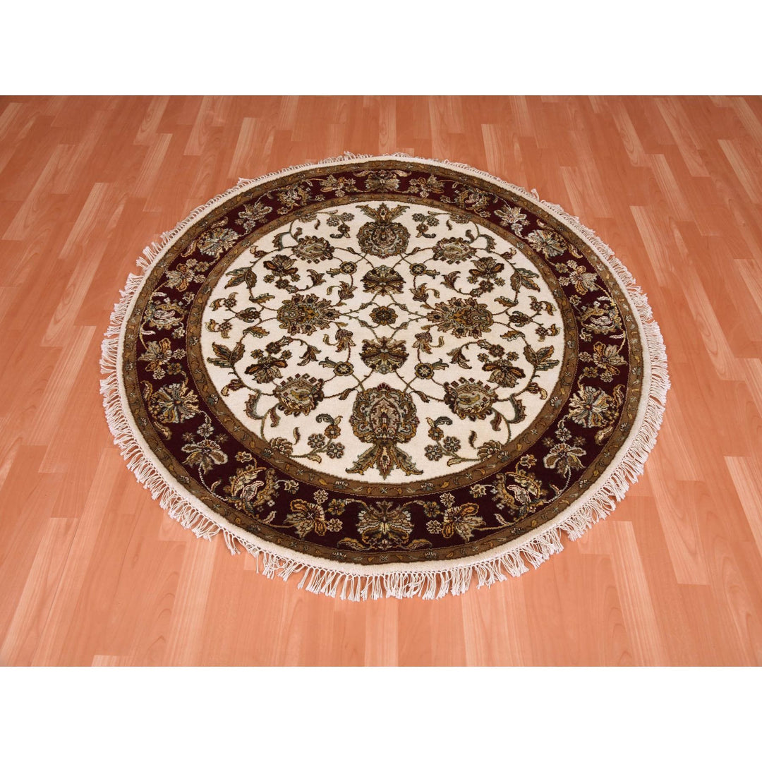 5'2" x 5'2" New Hand Knotted Ivory Wool & Silk Round Oriental Rug - MOA10275061