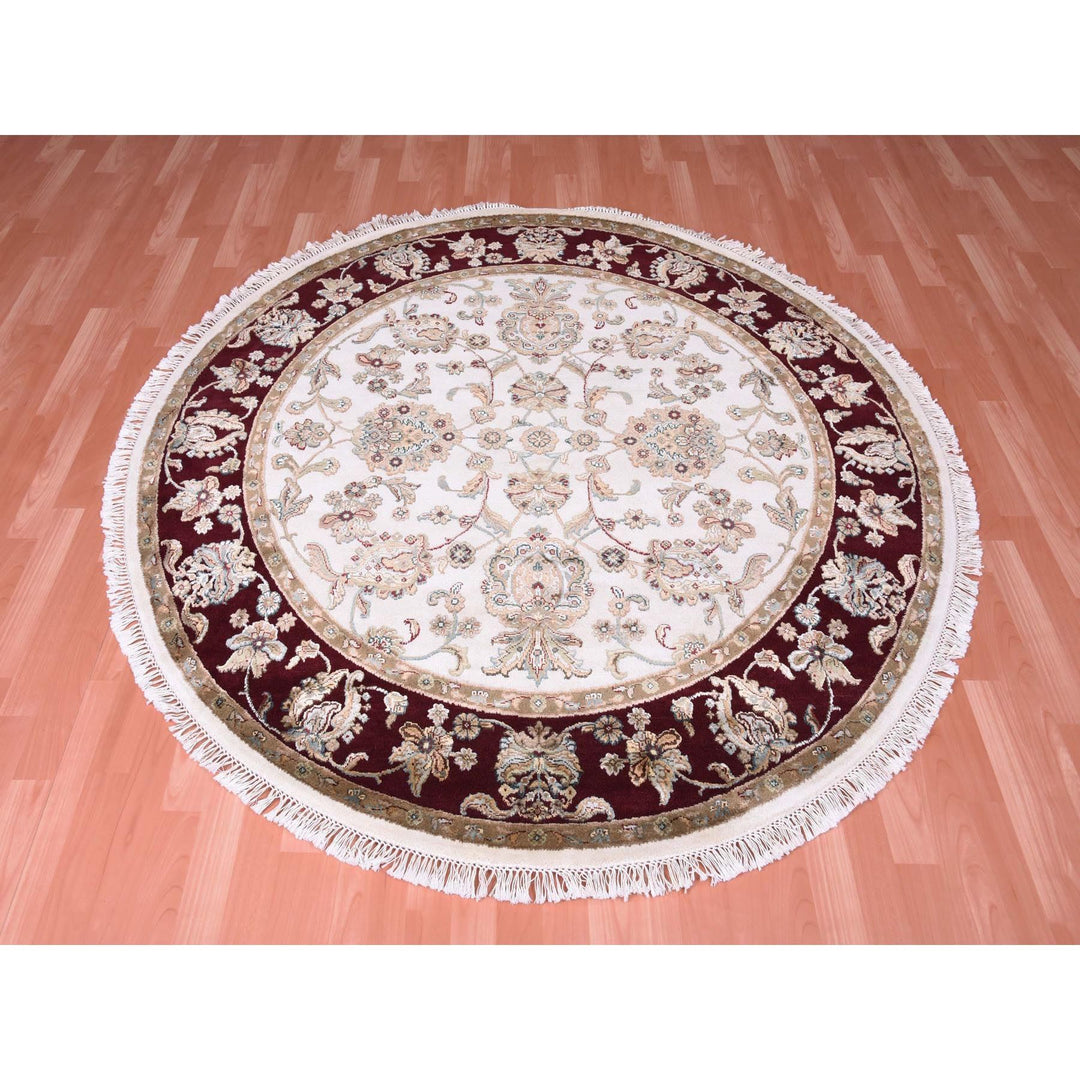 6'0" x 6'1" New Hand Knotted Ivory Wool & Silk Round Oriental Rug - MOA10275063