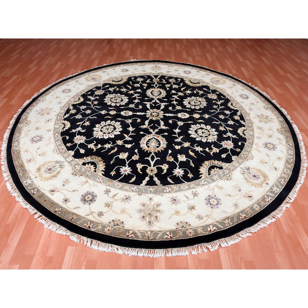 10'0" x 10'2" New Hand Knotted Black Wool & Silk Round Oriental Rug - MOA10275067