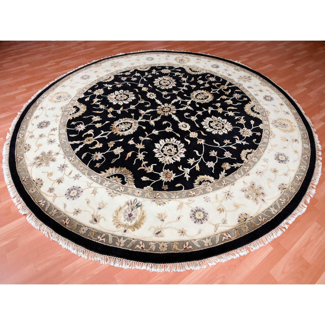 10'0" x 10'2" New Hand Knotted Black Wool & Silk Round Oriental Rug - MOA10275067