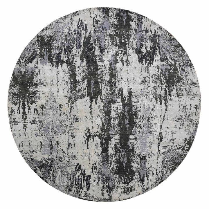 8'2" x 8'2" New Hand Knotted Grey Wool & Silk Round Oriental Rug - MOA10275087