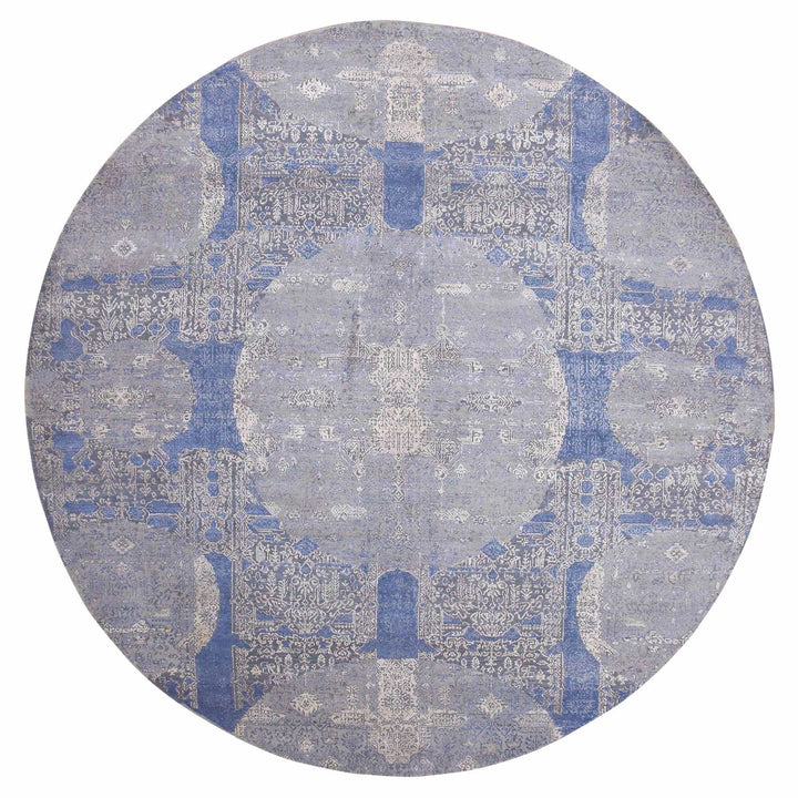 10'0" x 10'1" New Hand Knotted Blue Wool & Pure Silk Round Oriental Rug - MOA10275089