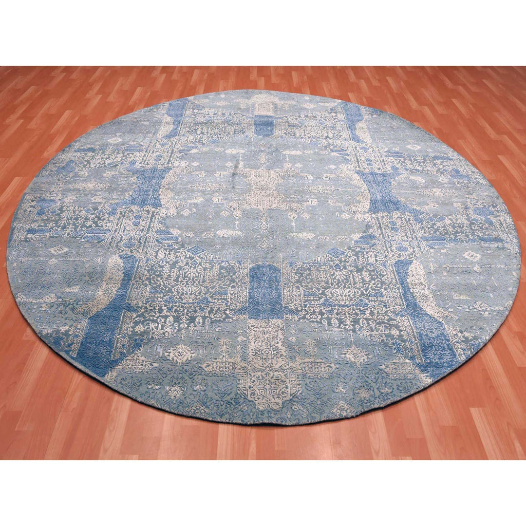 10'0" x 10'1" New Hand Knotted Blue Wool & Pure Silk Round Oriental Rug - MOA10275089