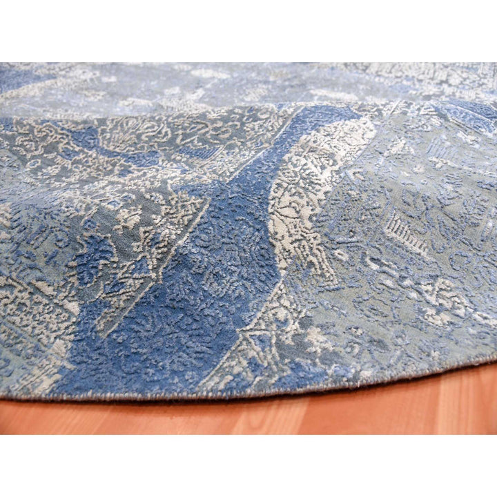 10'0" x 10'1" New Hand Knotted Blue Wool & Pure Silk Round Oriental Rug - MOA10275089