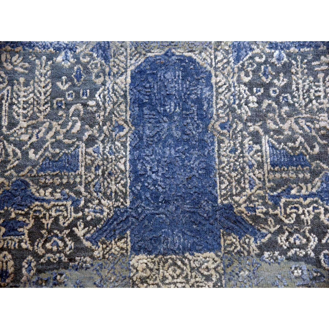 10'0" x 10'1" New Hand Knotted Blue Wool & Pure Silk Round Oriental Rug - MOA10275089