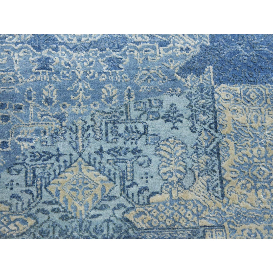 12'0" x 12'1" New Hand Knotted Blue Wool & Pure Silk Round Oriental Rug - MOA10275090