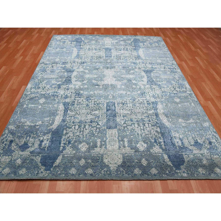 7'10" x 10'0" New Hand Knotted Blue Wool & Pure Silk Rectangle Oriental Rug - MOA10275092