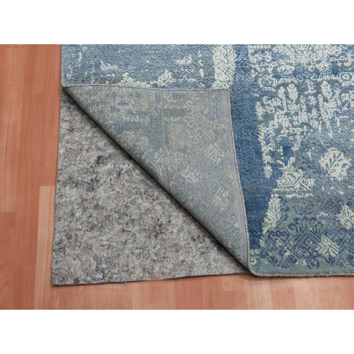 7'10" x 10'0" New Hand Knotted Blue Wool & Pure Silk Rectangle Oriental Rug - MOA10275092