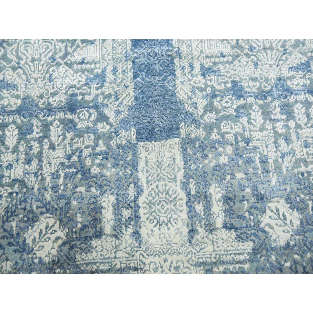 7'10" x 10'0" New Hand Knotted Blue Wool & Pure Silk Rectangle Oriental Rug - MOA10275092