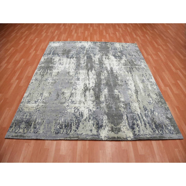 8'0" x 8'2" New Hand Knotted Grey Wool & Silk Square Oriental Rug - MOA10275093