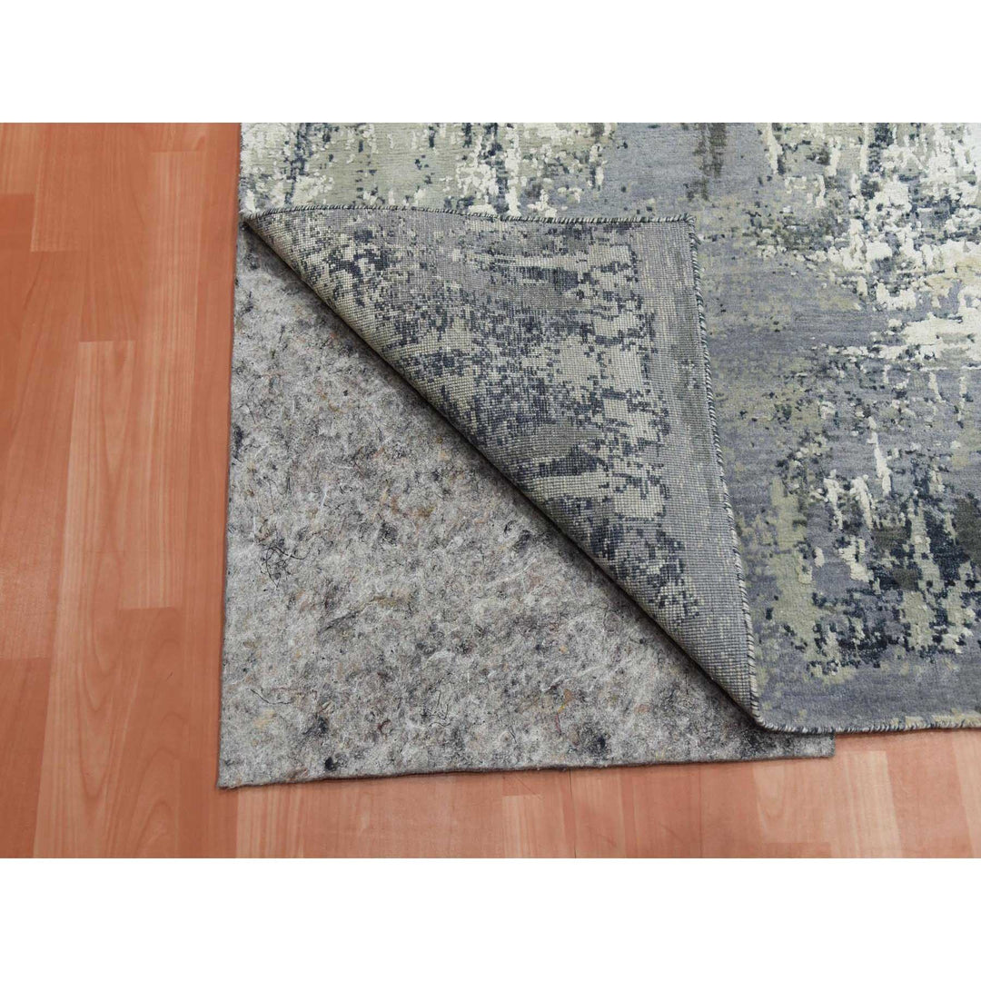 8'0" x 8'2" New Hand Knotted Grey Wool & Silk Square Oriental Rug - MOA10275093