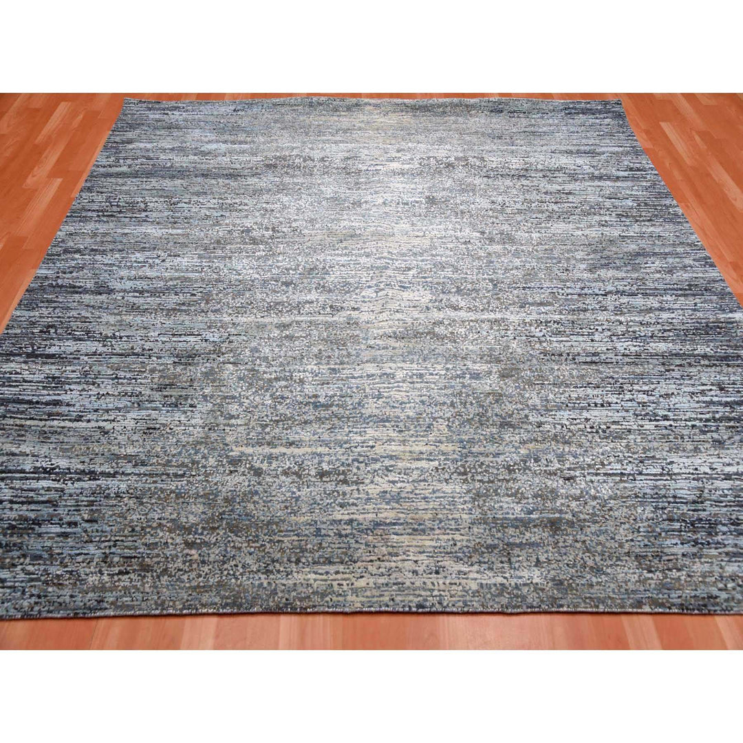 8'0" x 8'2" New Hand Knotted Grey Wool & Silk Square Oriental Rug - MOA10275098