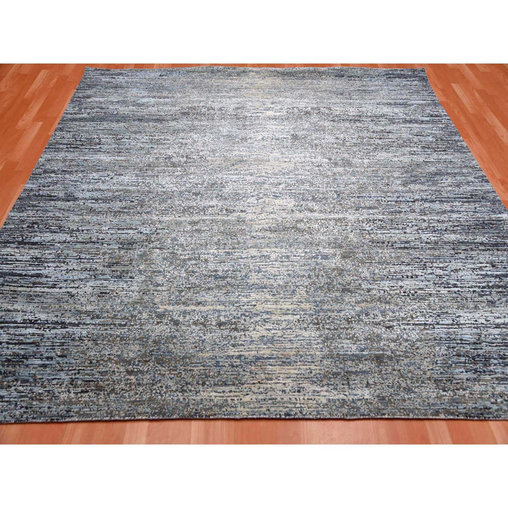 8'0" x 8'2" New Hand Knotted Grey Wool & Silk Square Oriental Rug - MOA10275098