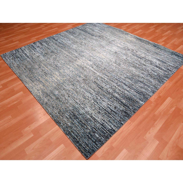 8'0" x 8'2" New Hand Knotted Grey Wool & Silk Square Oriental Rug - MOA10275098