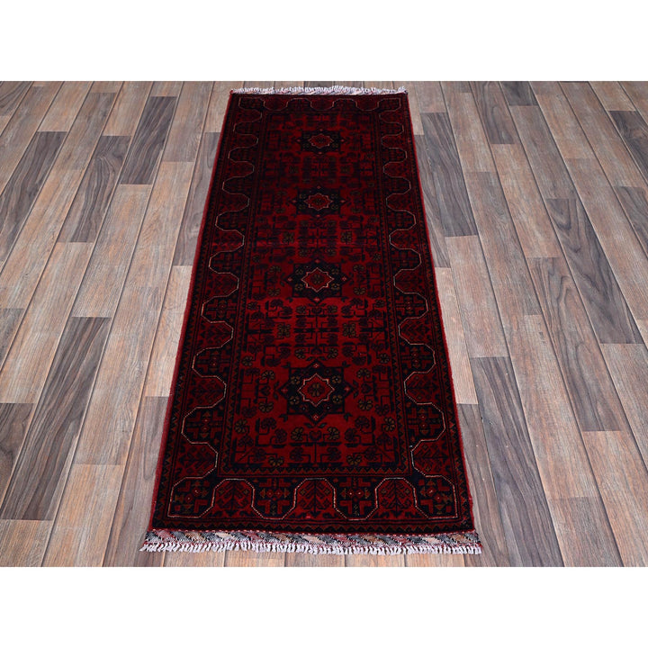 1'10" x 4'10" New Hand Knotted Red Wool Runner Oriental Rug - MOA102750