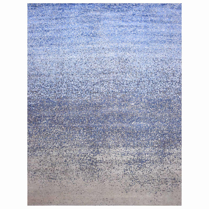 12'0" x 15'0" New Hand Knotted Blue Wool & Pure Silk Rectangle Oriental Rug - MOA10275101