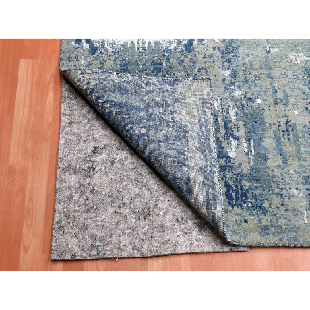 12'2" x 15'1" New Hand Knotted Blue Wool & Pure Silk Rectangle Oriental Rug - MOA10275102