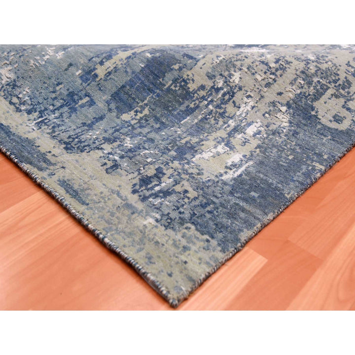 12'2" x 15'1" New Hand Knotted Blue Wool & Pure Silk Rectangle Oriental Rug - MOA10275102