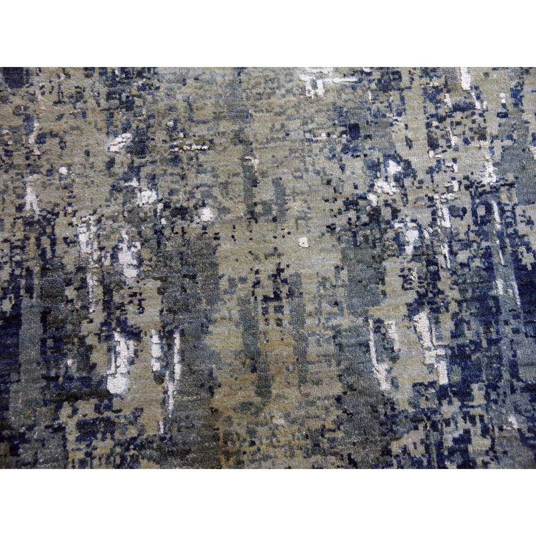 12'2" x 15'1" New Hand Knotted Blue Wool & Pure Silk Rectangle Oriental Rug - MOA10275102