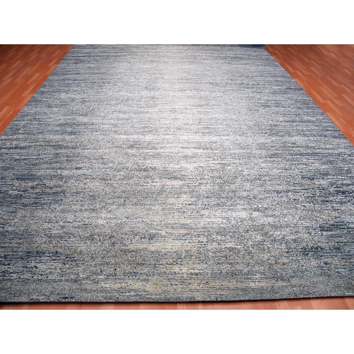 12'0" x 15'0" New Hand Knotted Blue Wool & Pure Silk Rectangle Oriental Rug - MOA10275103