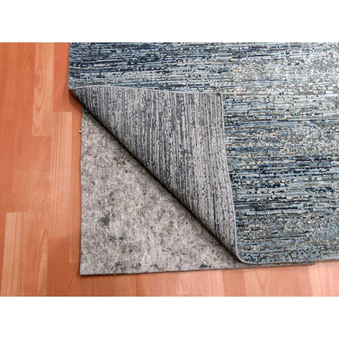 12'0" x 15'0" New Hand Knotted Blue Wool & Pure Silk Rectangle Oriental Rug - MOA10275103