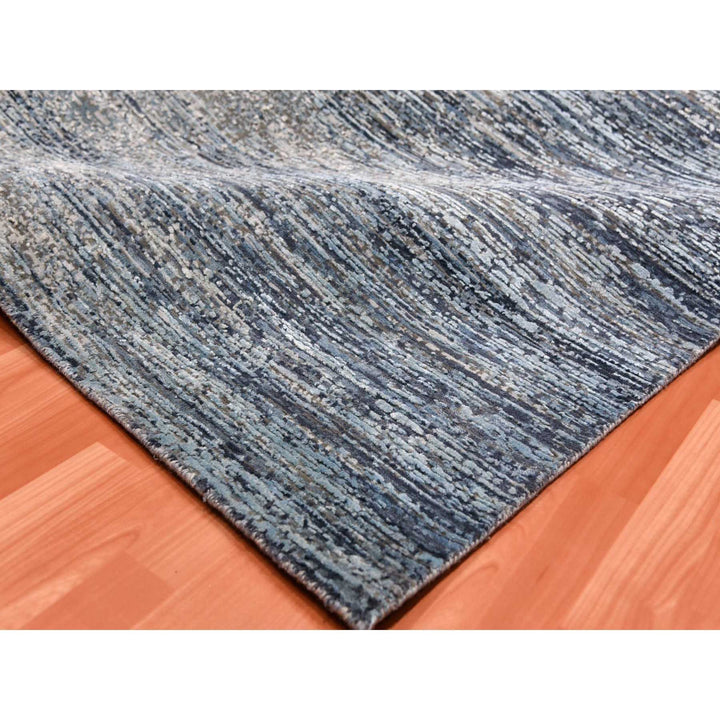 12'0" x 15'0" New Hand Knotted Blue Wool & Pure Silk Rectangle Oriental Rug - MOA10275103