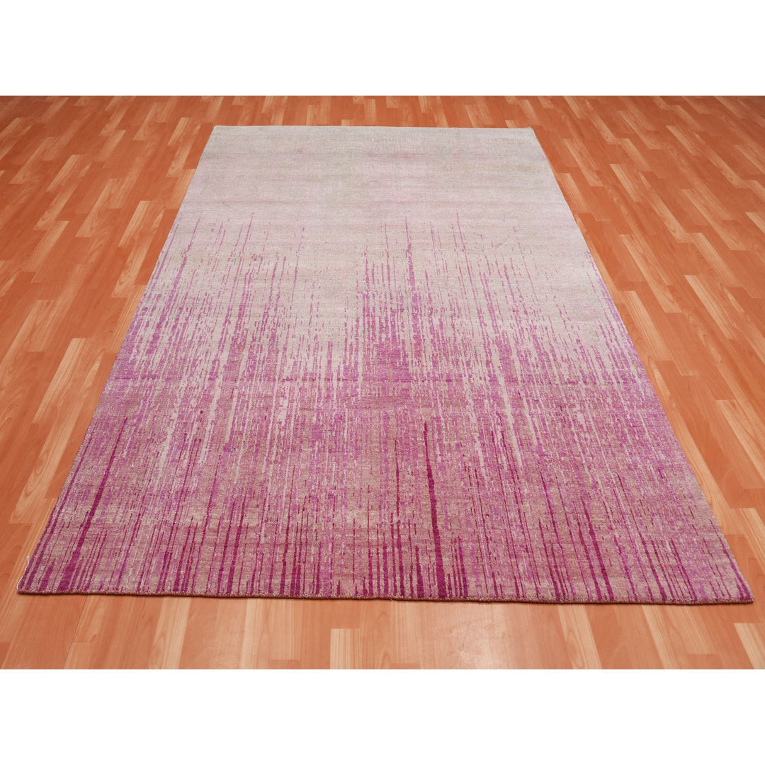 6'0" x 9'4" New Hand Knotted Pink Wool Rectangle Oriental Rug - MOA10275107