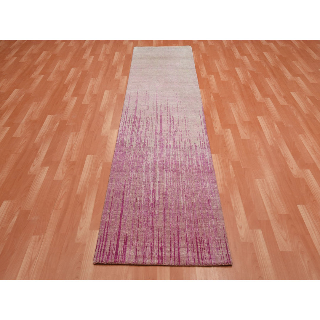 2'6" x 10'1" New Hand Knotted Pink Wool Runner Oriental Rug - MOA10275110