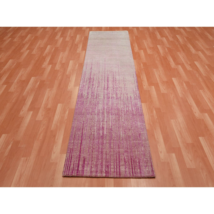 2'6" x 10'1" New Hand Knotted Pink Wool Runner Oriental Rug - MOA10275110