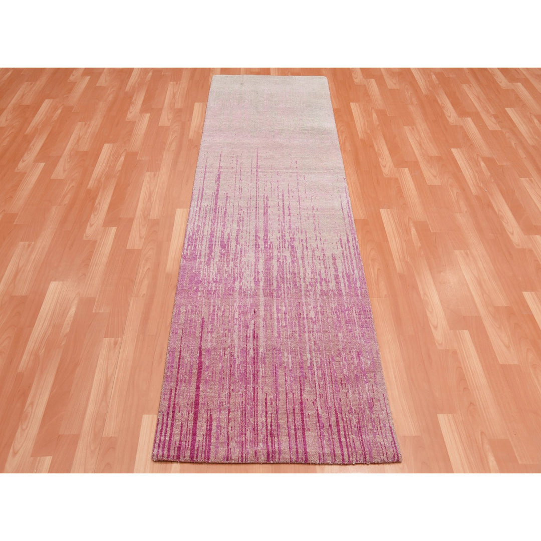 2'7" x 8'3" New Hand Knotted Pink Wool Runner Oriental Rug - MOA10275113