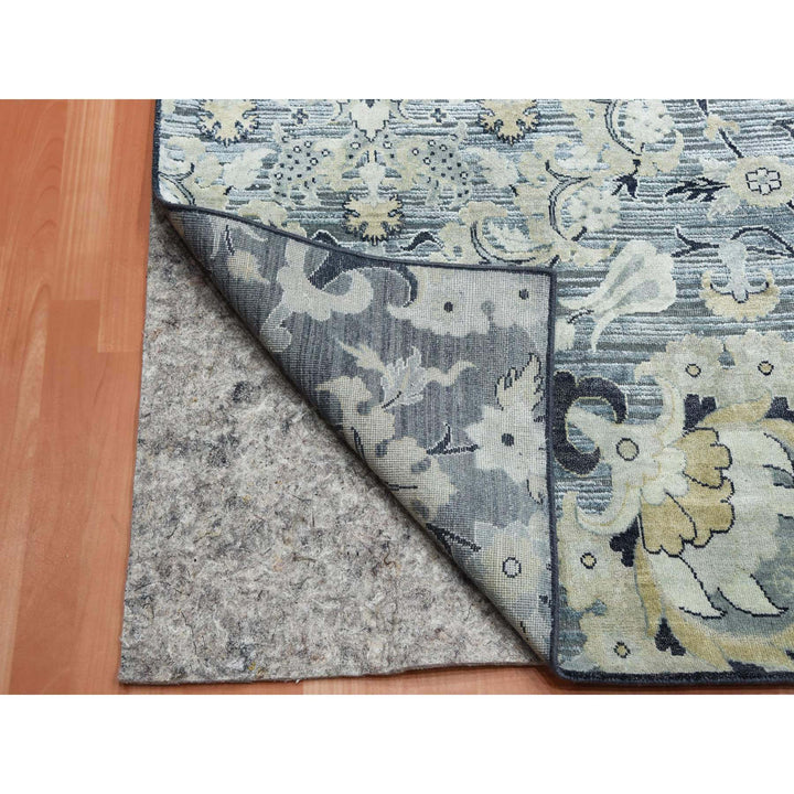 12'2" x 15'4" New Hand Knotted Grey Wool & Sari Silk Rectangle Oriental Rug - MOA10275117