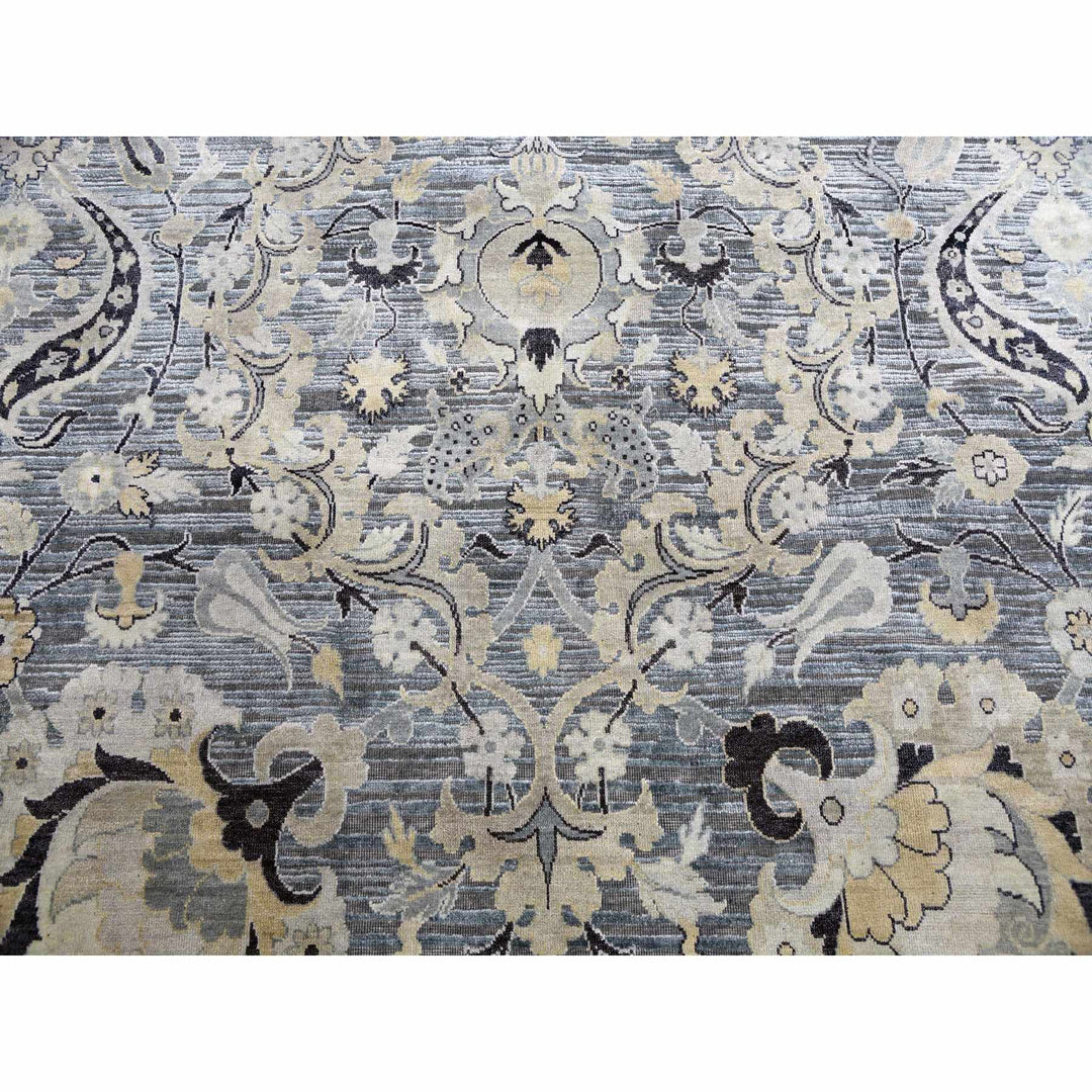 12'2" x 15'4" New Hand Knotted Grey Wool & Sari Silk Rectangle Oriental Rug - MOA10275117