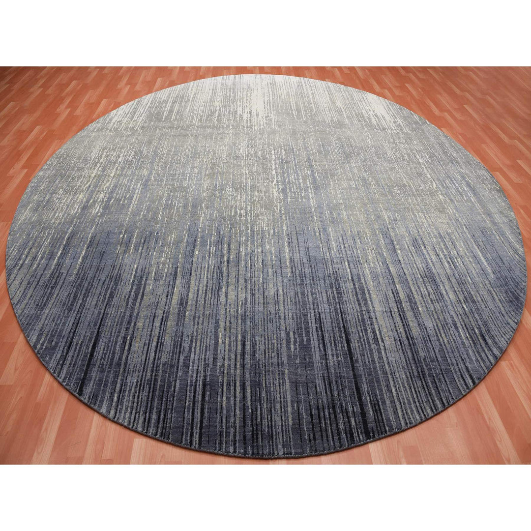 12'1" x 12'2" New Hand Knotted Grey Wool Round Oriental Rug - MOA10275119