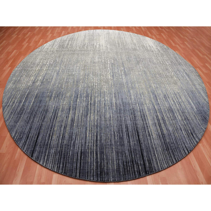 12'1" x 12'2" New Hand Knotted Grey Wool Round Oriental Rug - MOA10275119