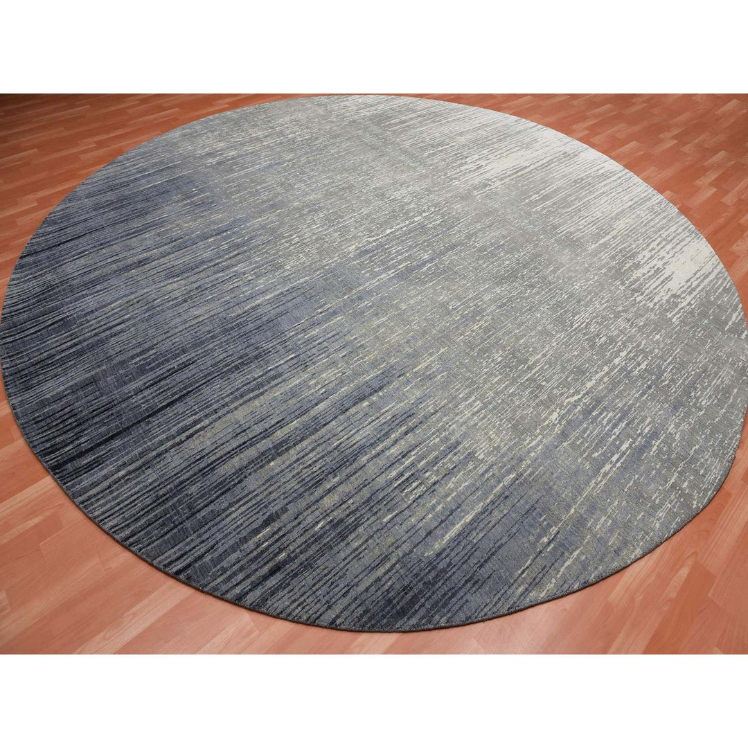 12'1" x 12'2" New Hand Knotted Grey Wool Round Oriental Rug - MOA10275119