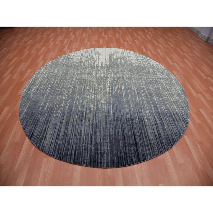 9'0" x 9'1" New Hand Knotted Blue Wool Round Oriental Rug - MOA10275142