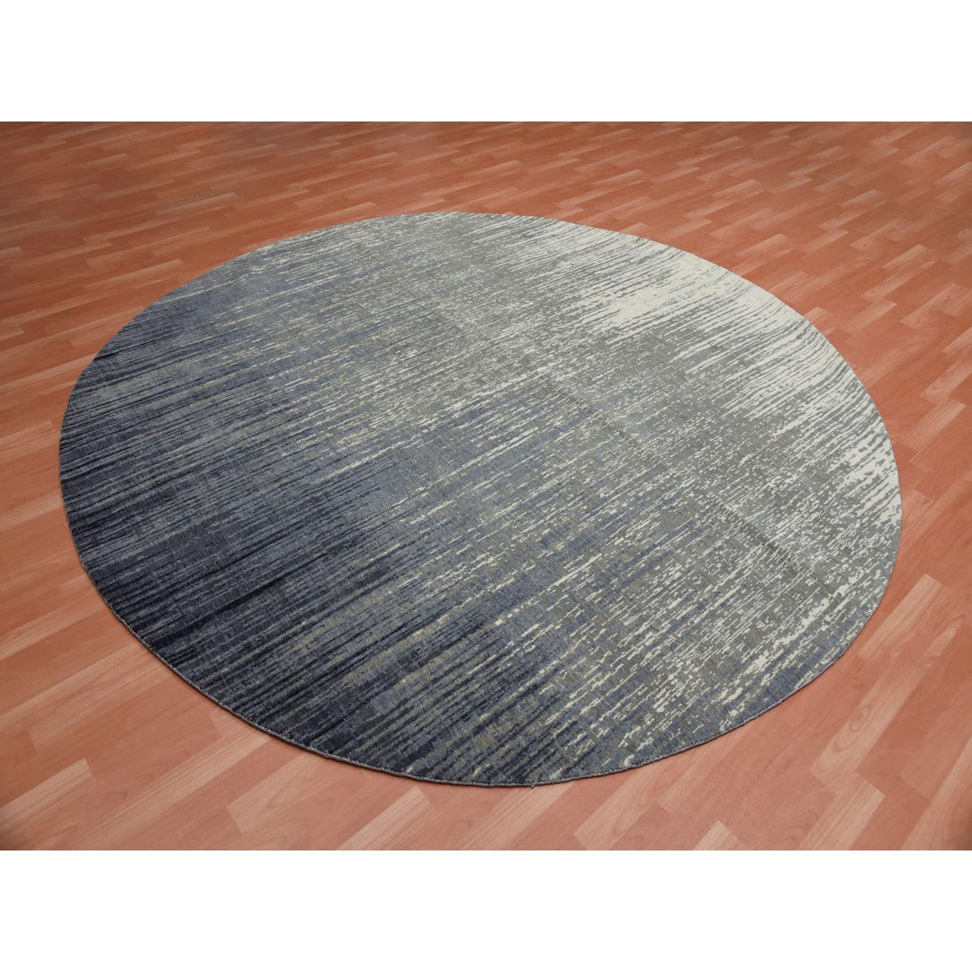 9'0" x 9'1" New Hand Knotted Blue Wool Round Oriental Rug - MOA10275142