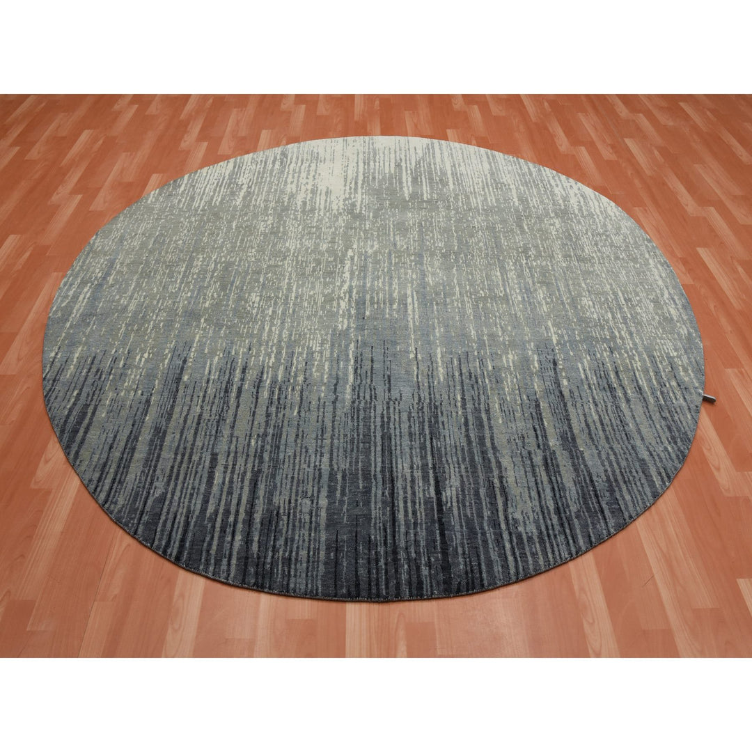 7'10" x 8'1" New Hand Knotted Grey Wool Round Oriental Rug - MOA10275145