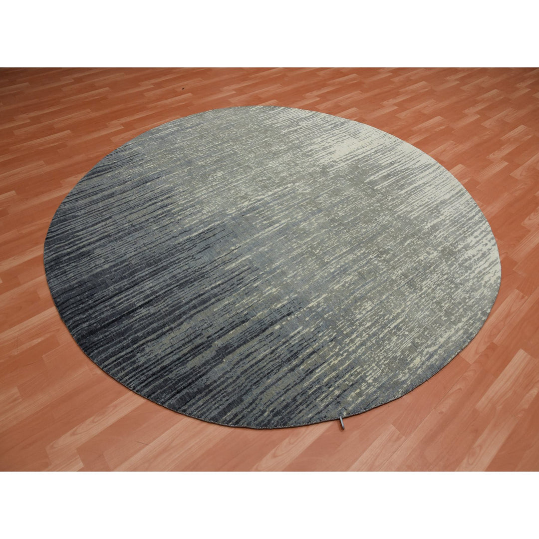 7'10" x 8'1" New Hand Knotted Grey Wool Round Oriental Rug - MOA10275145