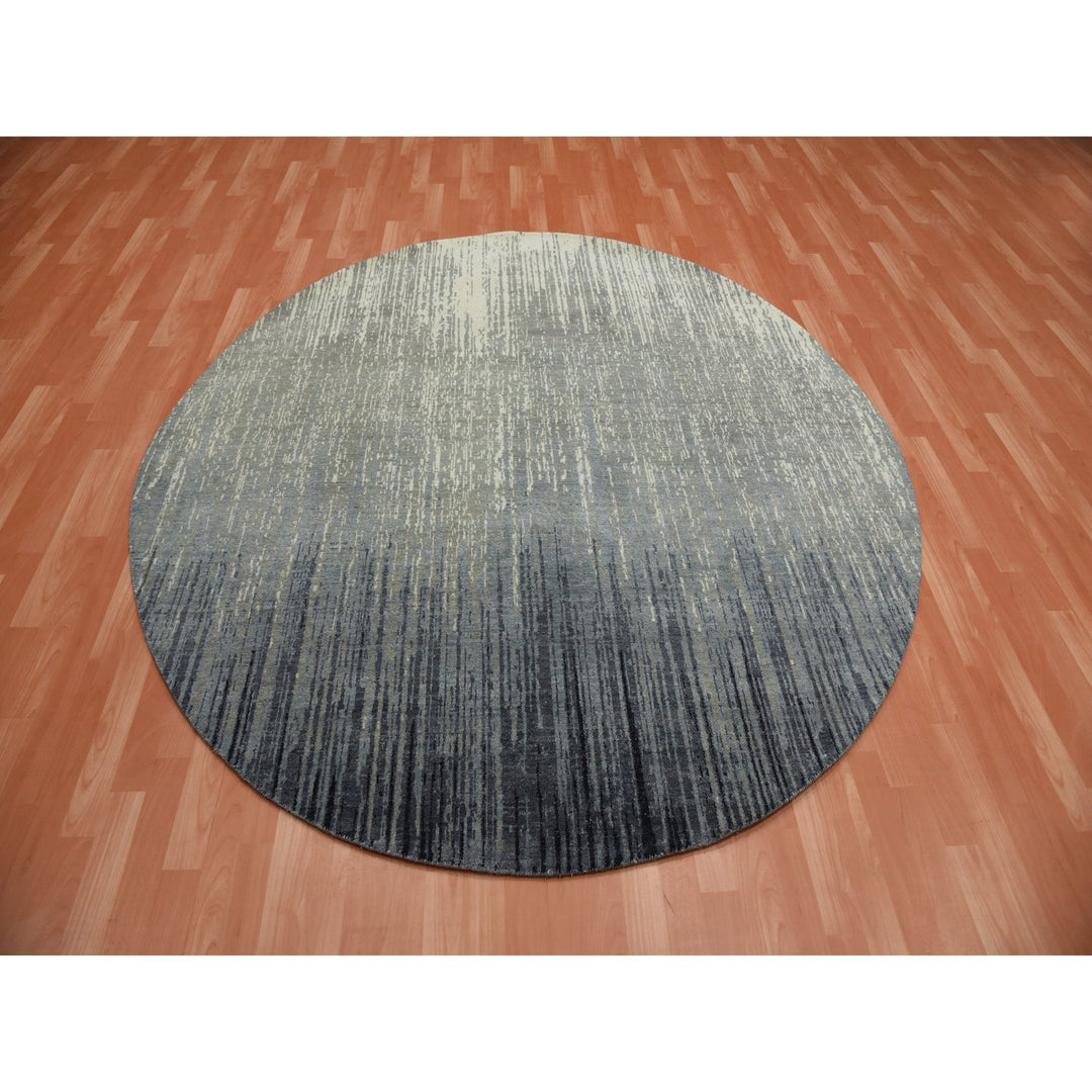 7'0" x 7'2" New Hand Knotted Grey Wool Round Oriental Rug - MOA10275147